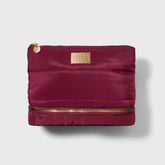Quilted Makeup Bag with Brush Case, Burgundy